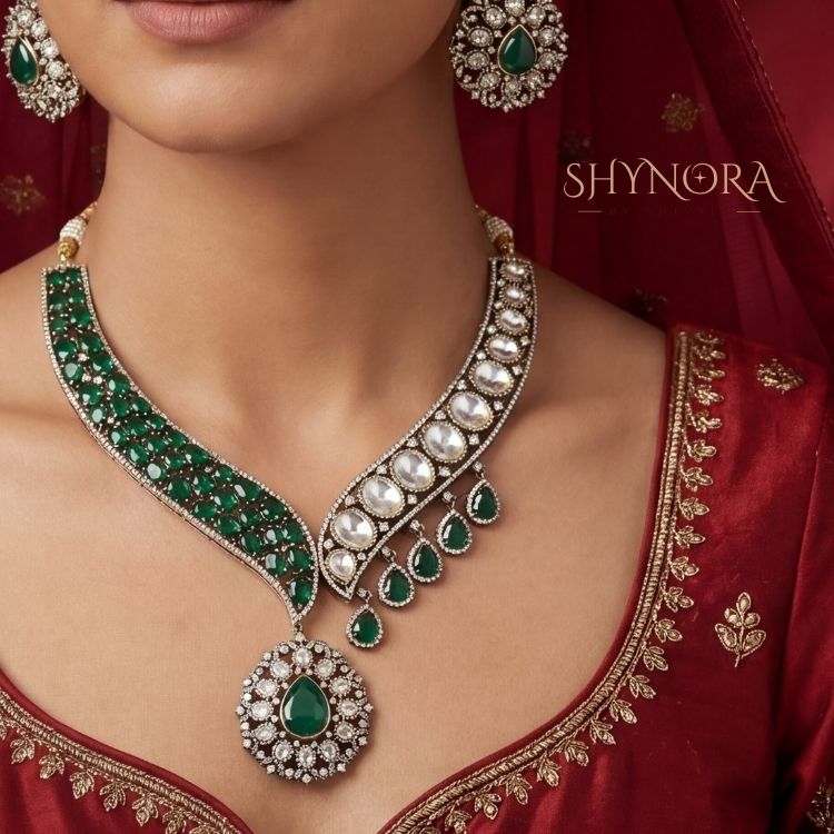 Zehra Emerald Veil Kundan Necklace Set