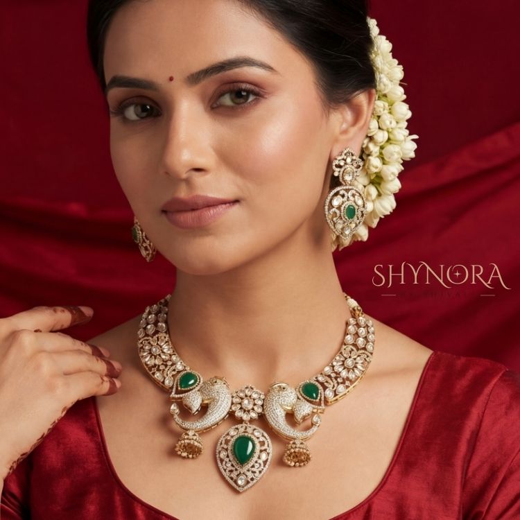 Mayura Emerald Crown Kundan Choker Set