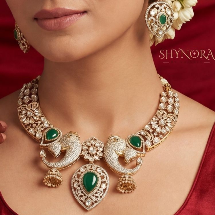 Mayura Emerald Crown Kundan Choker Set