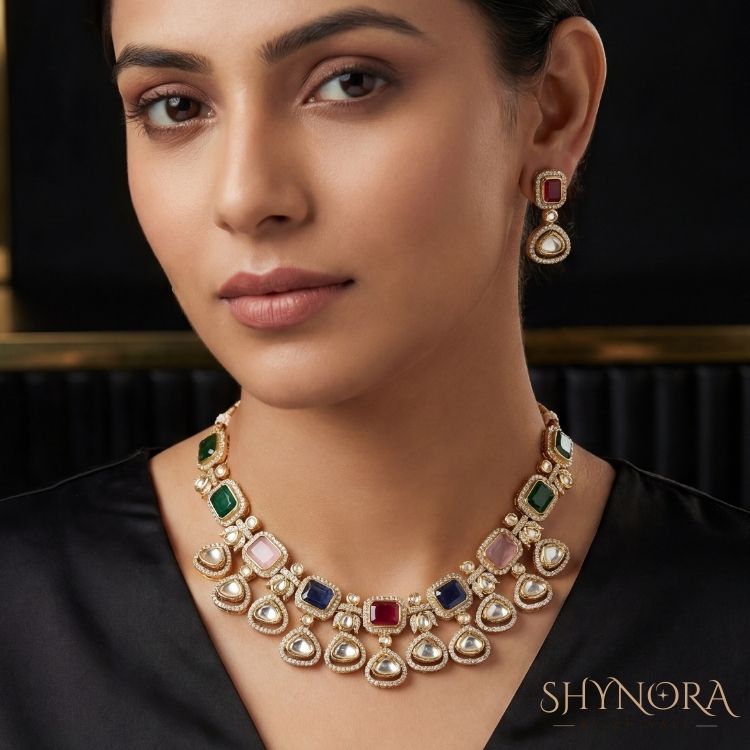 Rangrez Multi-Stone Kundan Necklace Set