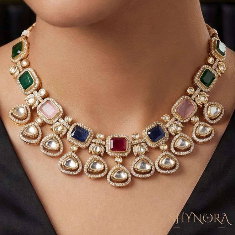 Rangrez Multi-Stone Kundan Necklace Set