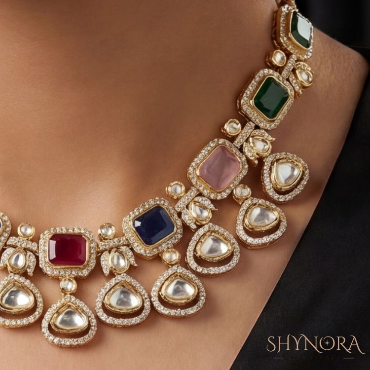 Rangrez Multi-Stone Kundan Necklace Set