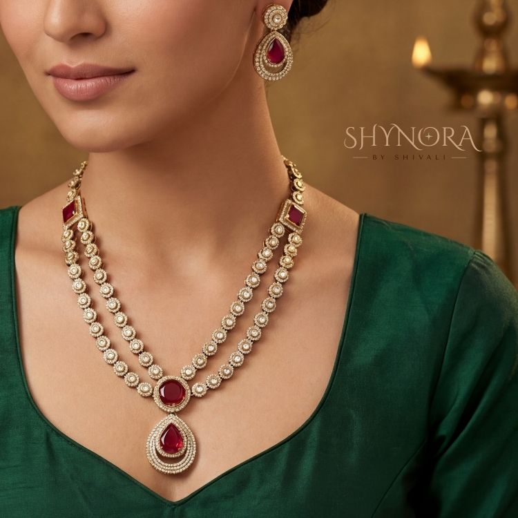 Ruhani Ruby Drop Kundan Necklace Se