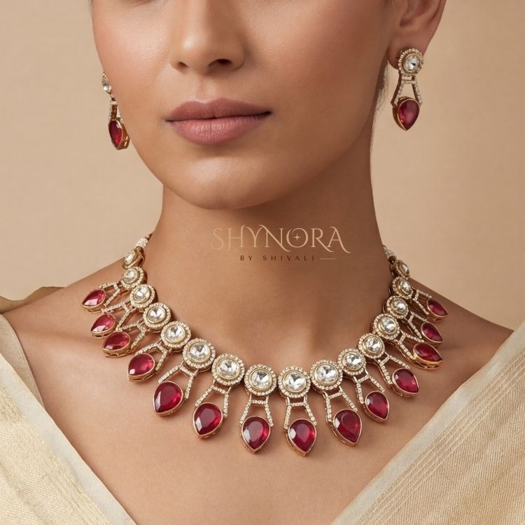 Laal Noor Ruby Drop Choker Set