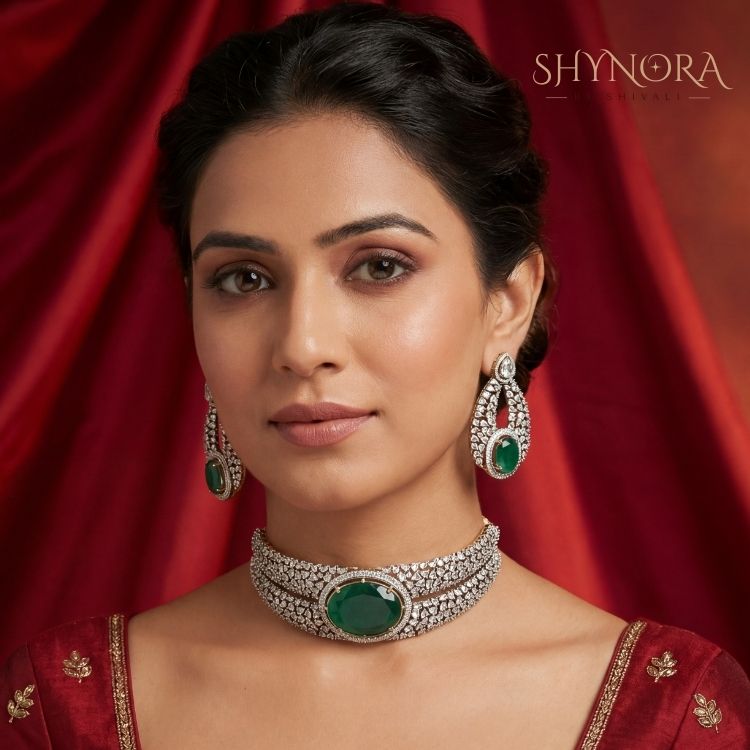 Zeenat Emerald Crystal Choker Set