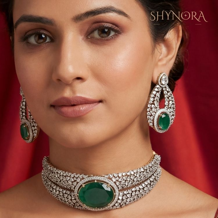Zeenat Emerald Crystal Choker Set