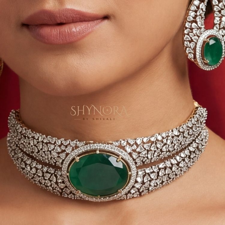 Zeenat Emerald Crystal Choker Set
