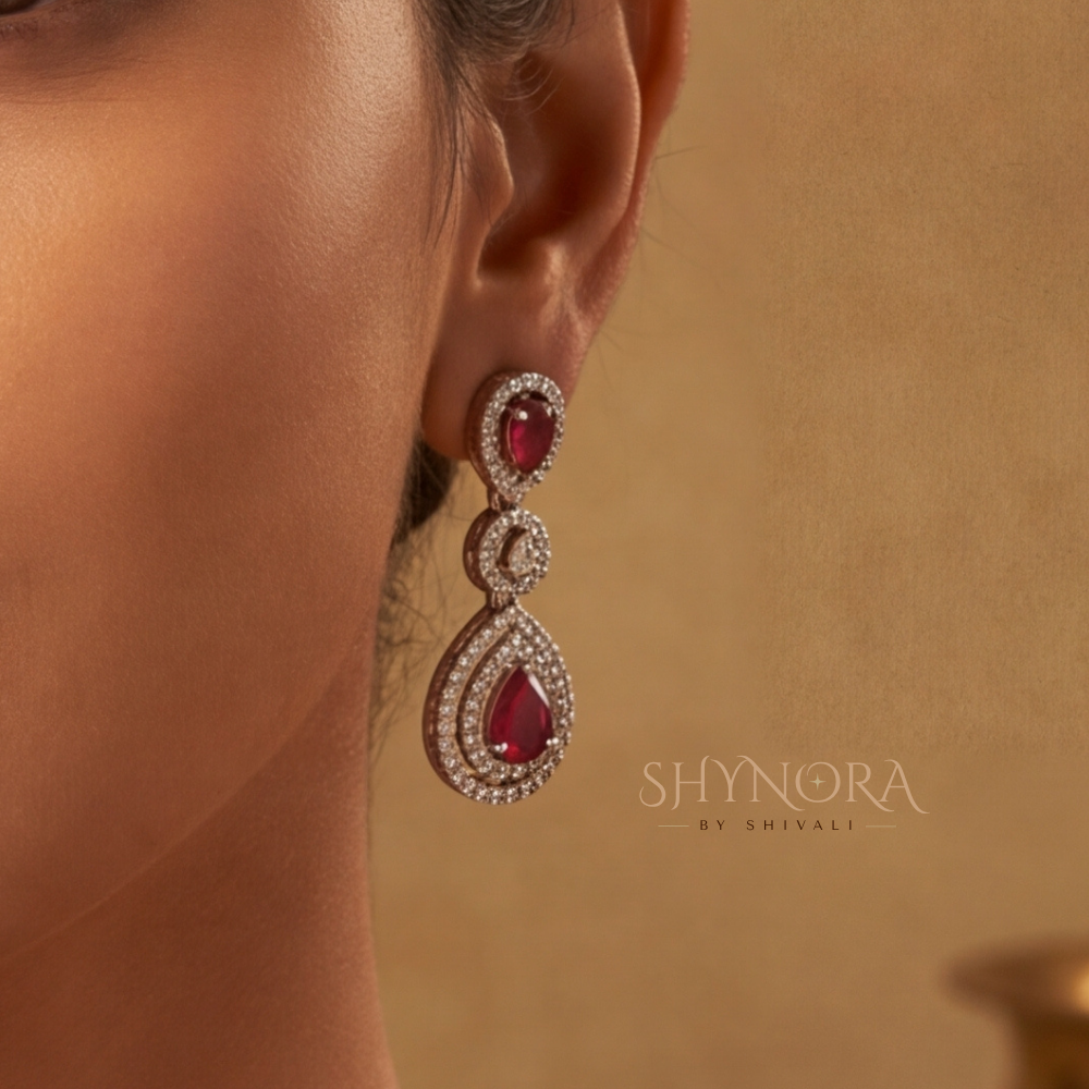 Ruby Delicate Pear Pendant Necklace Set – Shynora By Shivali