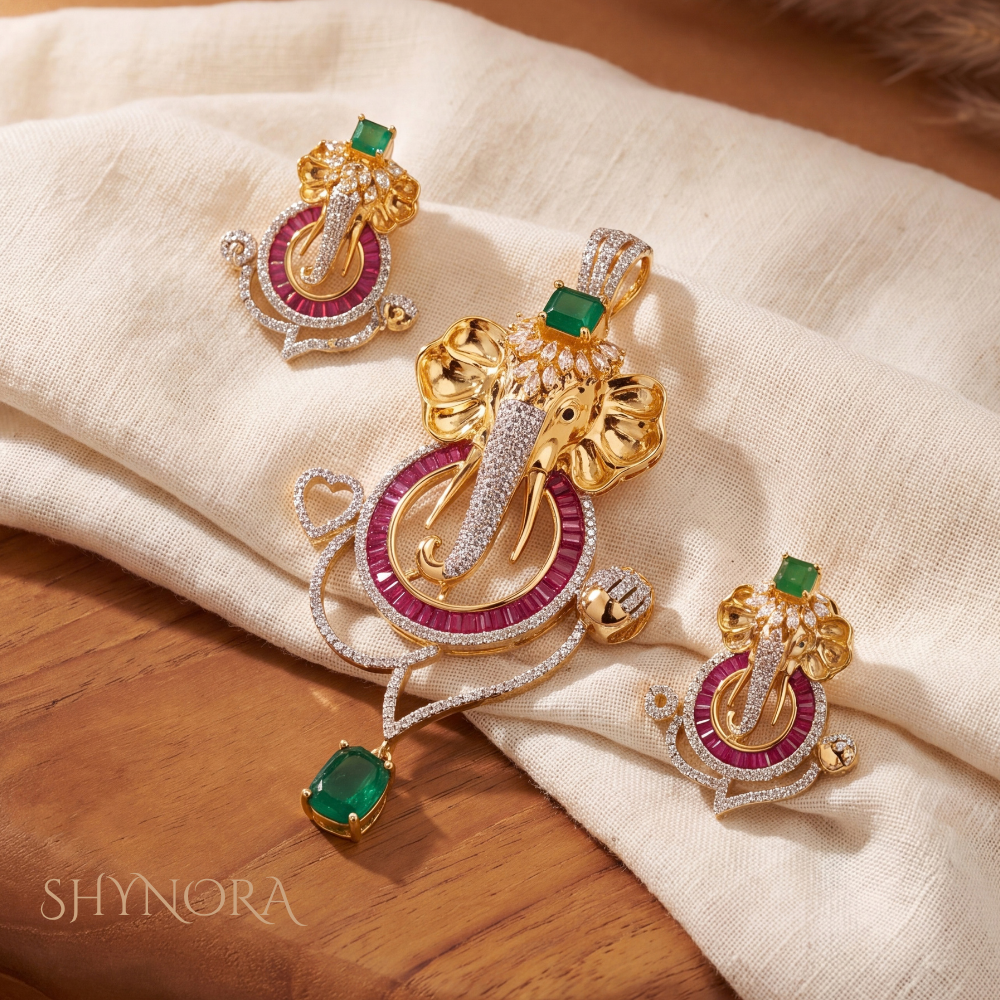 Multicolor Gemstone Ganesha Crown Pendant Set – Shynora By Shivali
