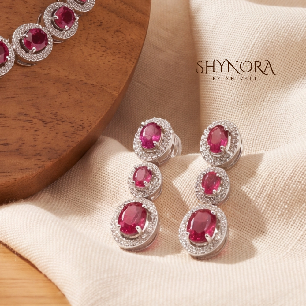 Ruby Pink Oval Cluster Necklace Set – Shynora By Shivali