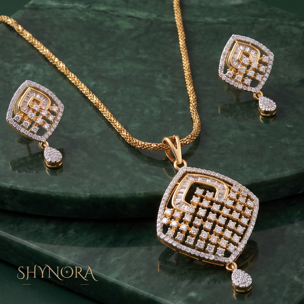 Square Lattice Drop Pendant Set – Shynora By Shivali
