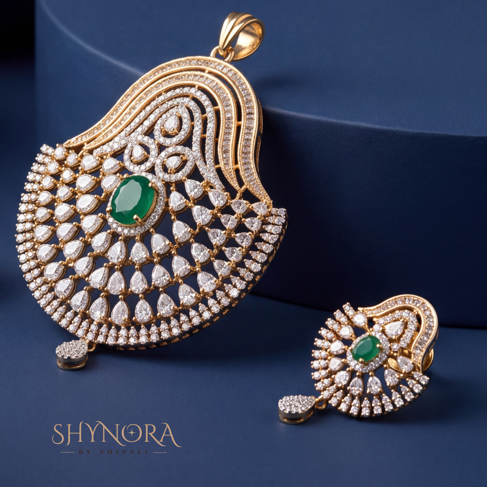Emerald Chandbali Drop Pendant Set – Shynora By Shivali