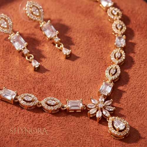 Baguette Halo Starburst Necklace Set – Shynora By Shivali