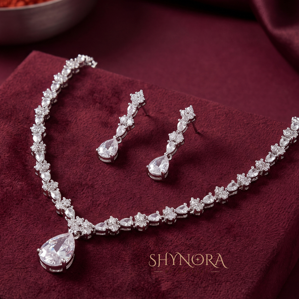 Floral Cluster Solitaire Drop Necklace Set – Shynora By Shivali