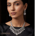 Classic White Crystal Teardrop Chandelier Necklace Set with Earrings