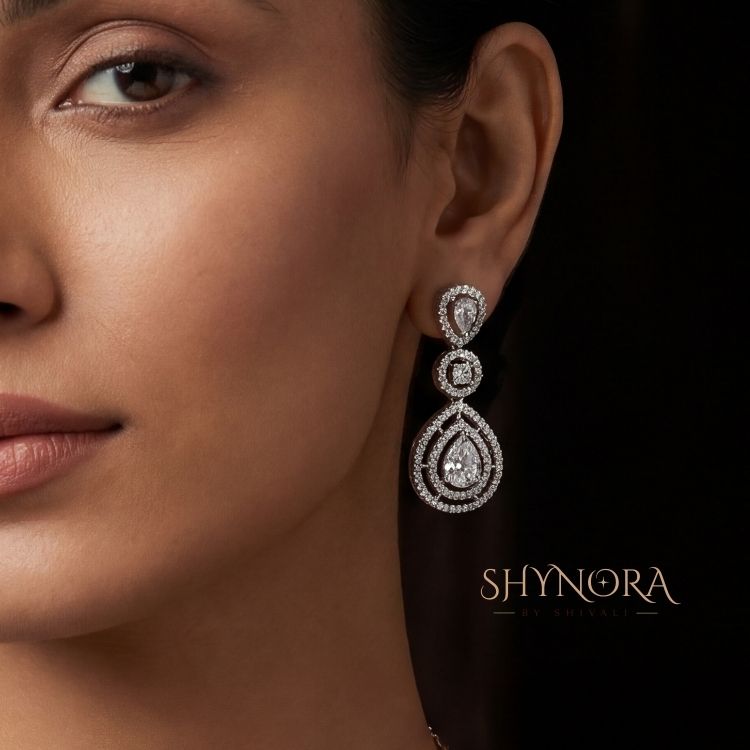 Classic White Crystal Teardrop Chandelier Necklace Set with Earrings