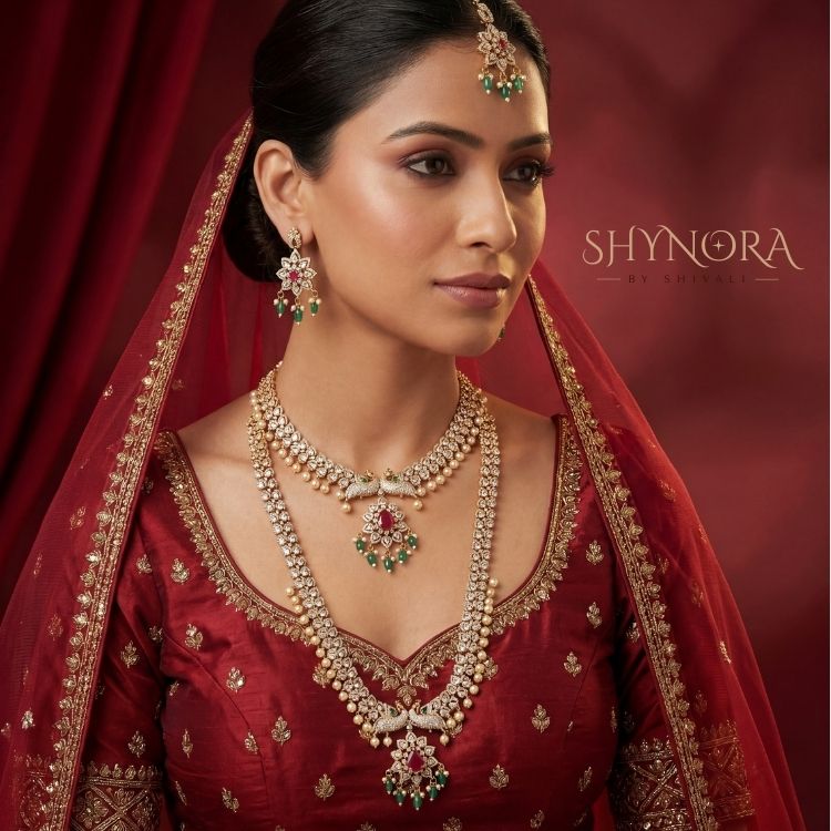 Royal Emerald Ruby Pearl Bridal Necklace Set