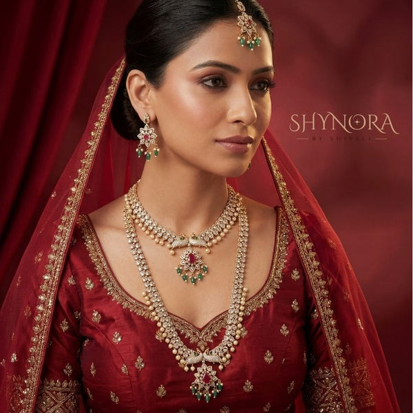 Royal Emerald Ruby Pearl Bridal Necklace Set