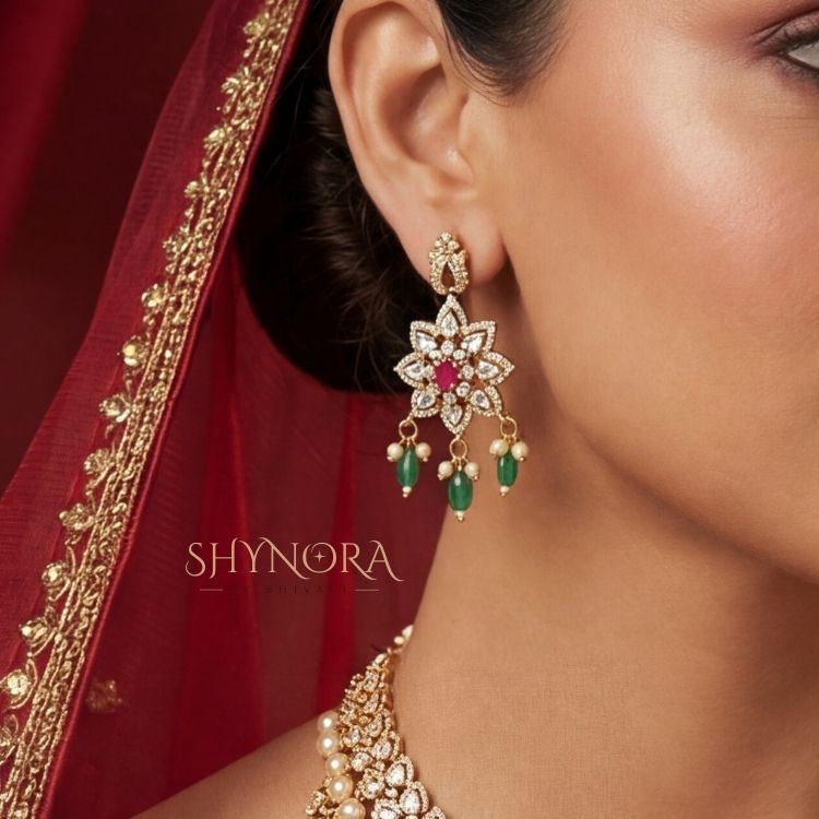 Royal Emerald Ruby Pearl Bridal Necklace Set