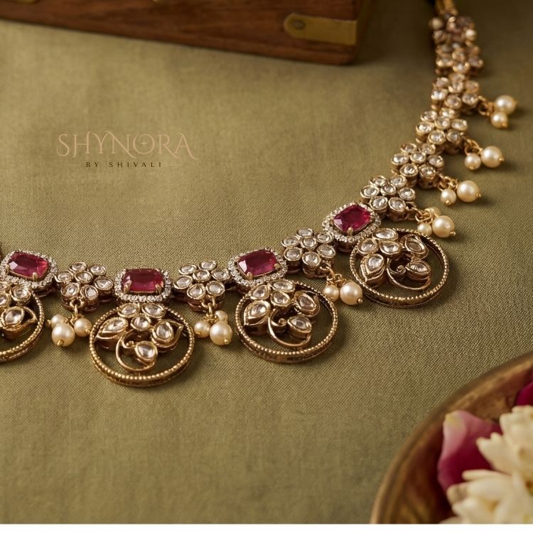 Noor Ruby Coin Drop Kundan Necklace Set