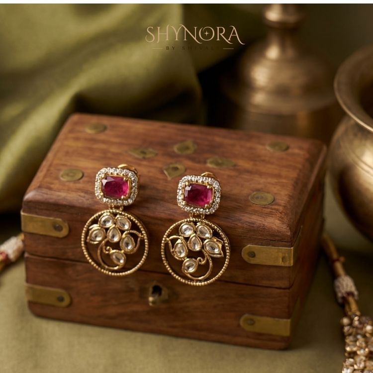 Noor Ruby Coin Drop Kundan Necklace Set