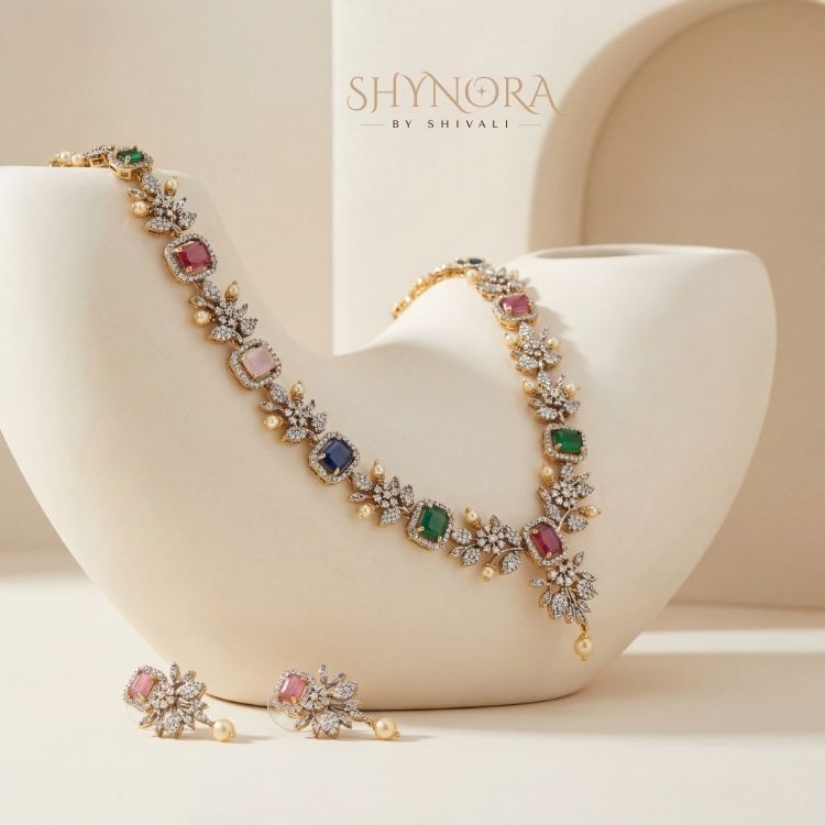 Zarina Multicolour Gem Bloom Long Necklace Set