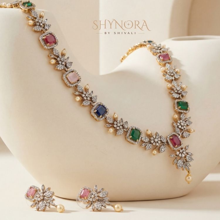 Zarina Multicolour Gem Bloom Long Necklace Set