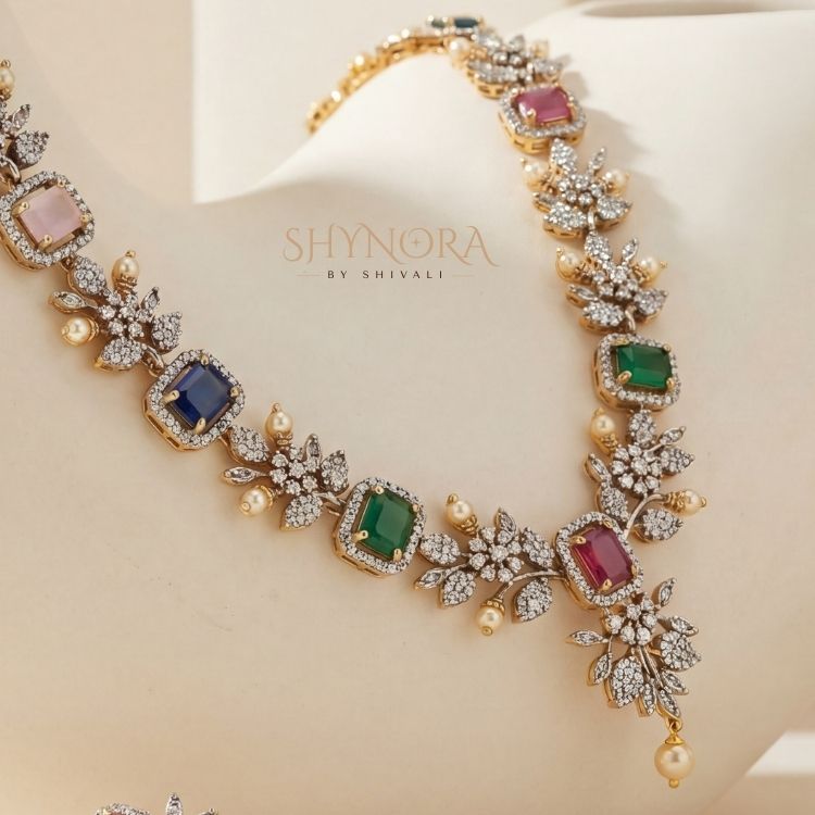 Zarina Multicolour Gem Bloom Long Necklace Set