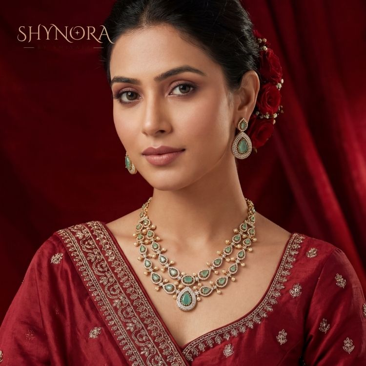 Aafreen Mint Teardrop Pearl Necklace Set