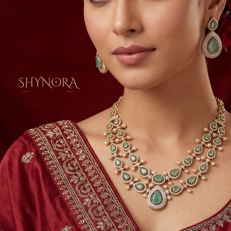 Aafreen Mint Teardrop Pearl Necklace Set