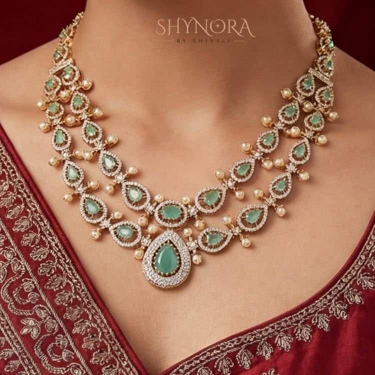 Aafreen Mint Teardrop Pearl Necklace Set