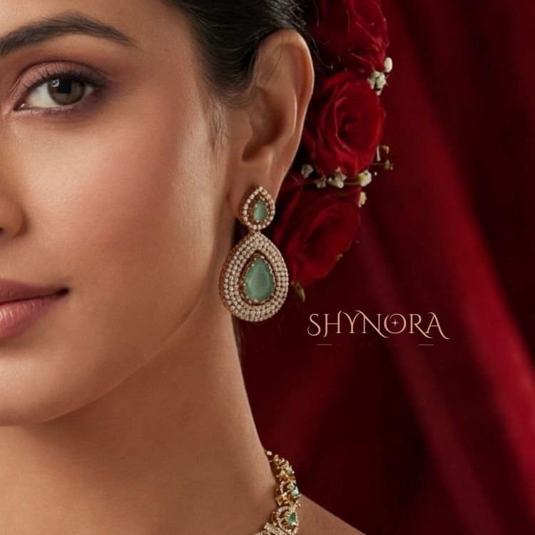 Aafreen Mint Teardrop Pearl Necklace Set