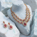 Aarohi Ruby Teardrop Pearl Necklace Set