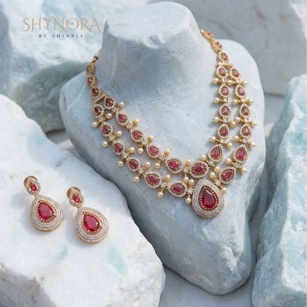 Aarohi Ruby Teardrop Pearl Necklace Set