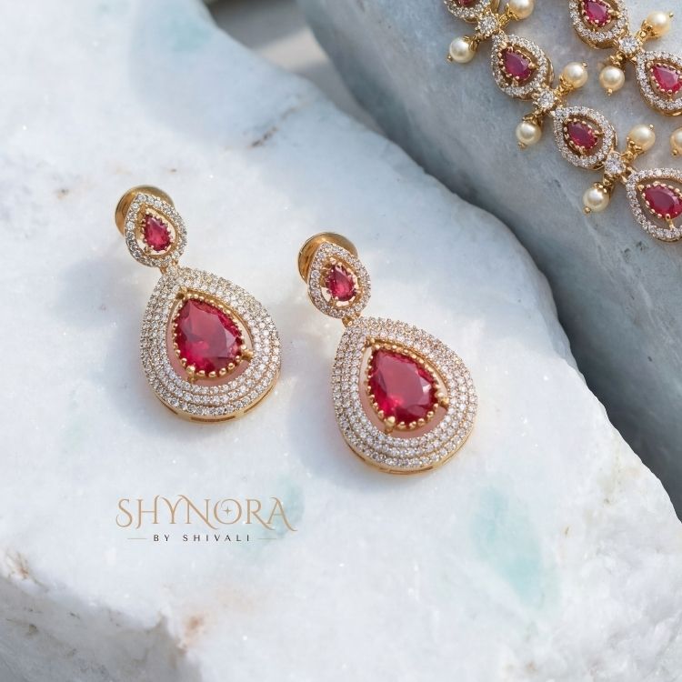 Aarohi Ruby Teardrop Pearl Necklace Set