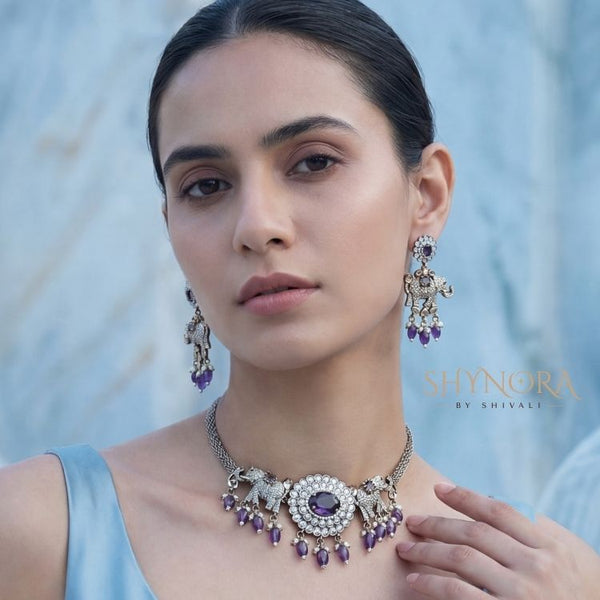 Rajwada Amethyst Elephant Choker Set