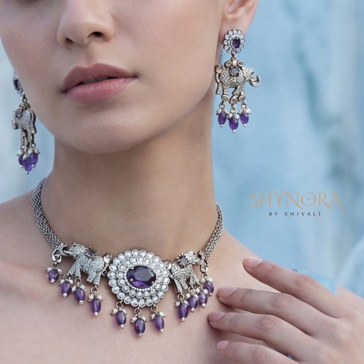 Rajwada Amethyst Elephant Choker Set
