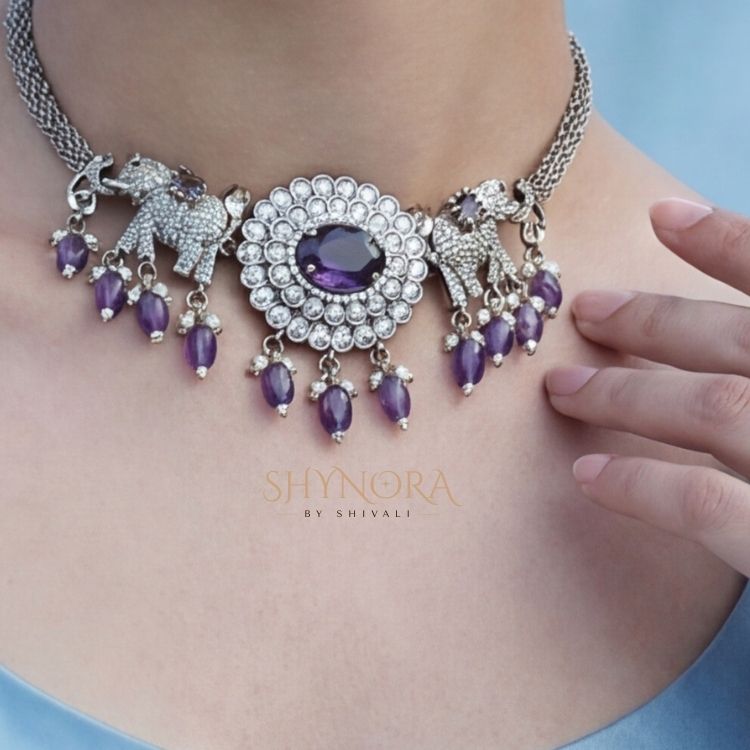 Rajwada Amethyst Elephant Choker Set
