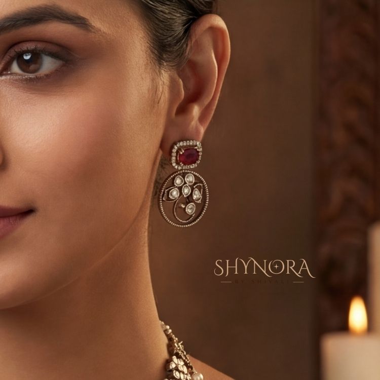 Rangoli Navratna Coin Drop Necklace Set