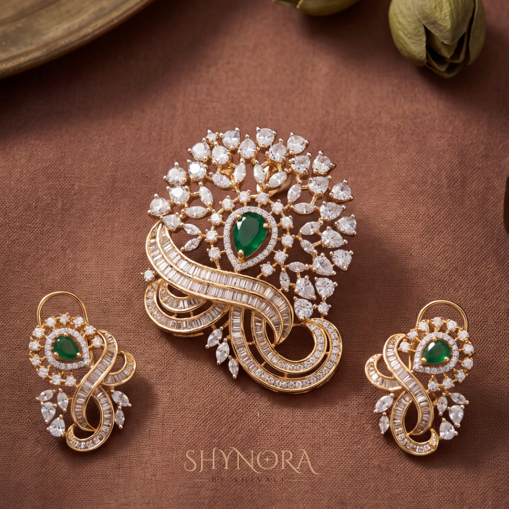Emerald Swirl Drop Pendant Set – Shynora By Shivali