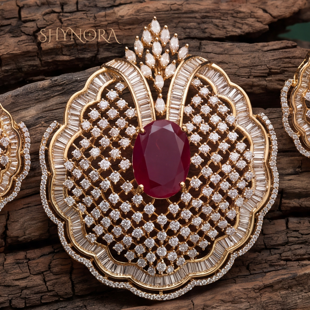 Ruby Baguette Cluster Pendant Set – Shynora By Shivali