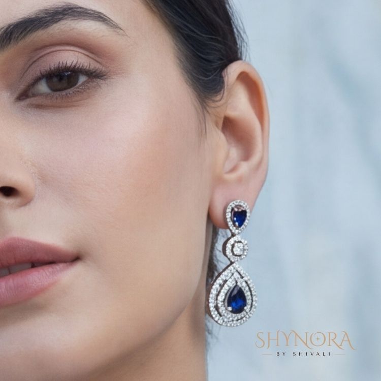 Midnight Blue Teardrop Chandelier Necklace Set with Earrings