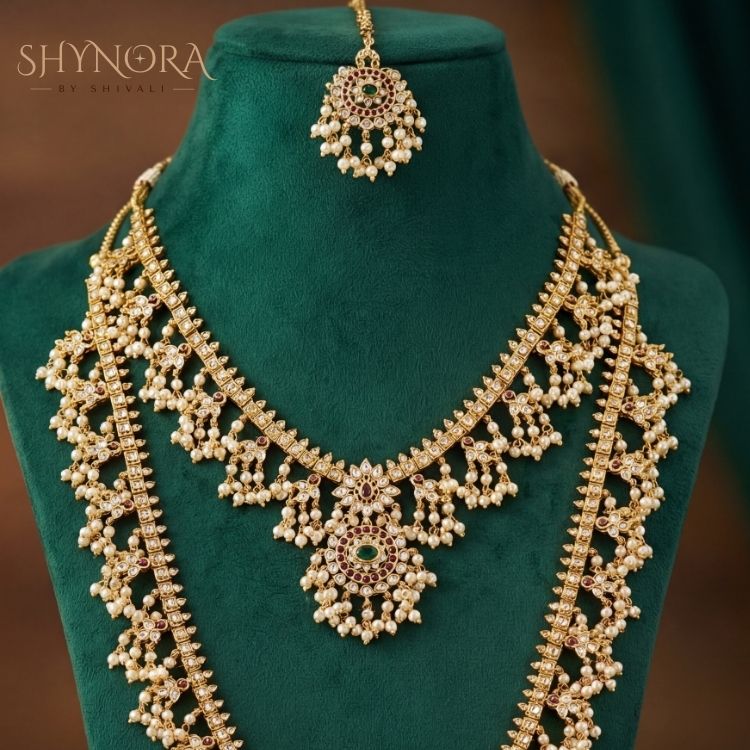 Rajwada Noor Double-Layer Pearl Necklace Set