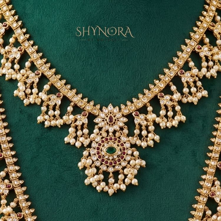 Rajwada Noor Double-Layer Pearl Necklace Set