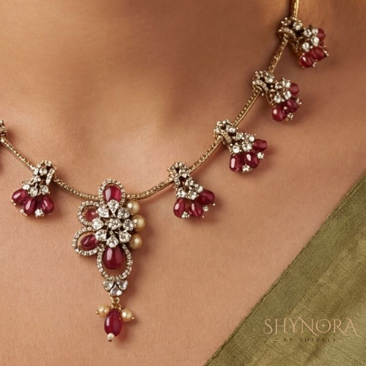 Ruby Bloom Drop Necklace Set