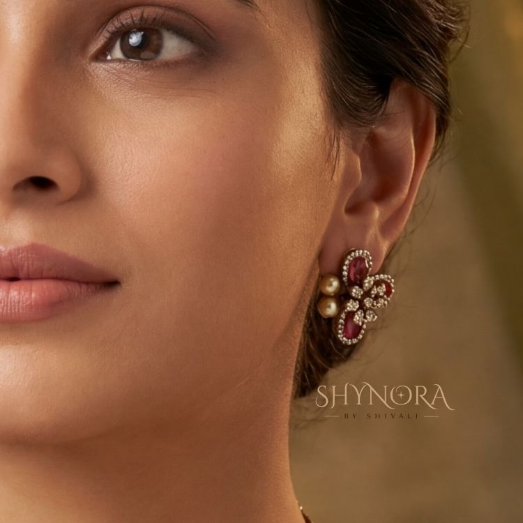 Ruby Bloom Drop Necklace Set