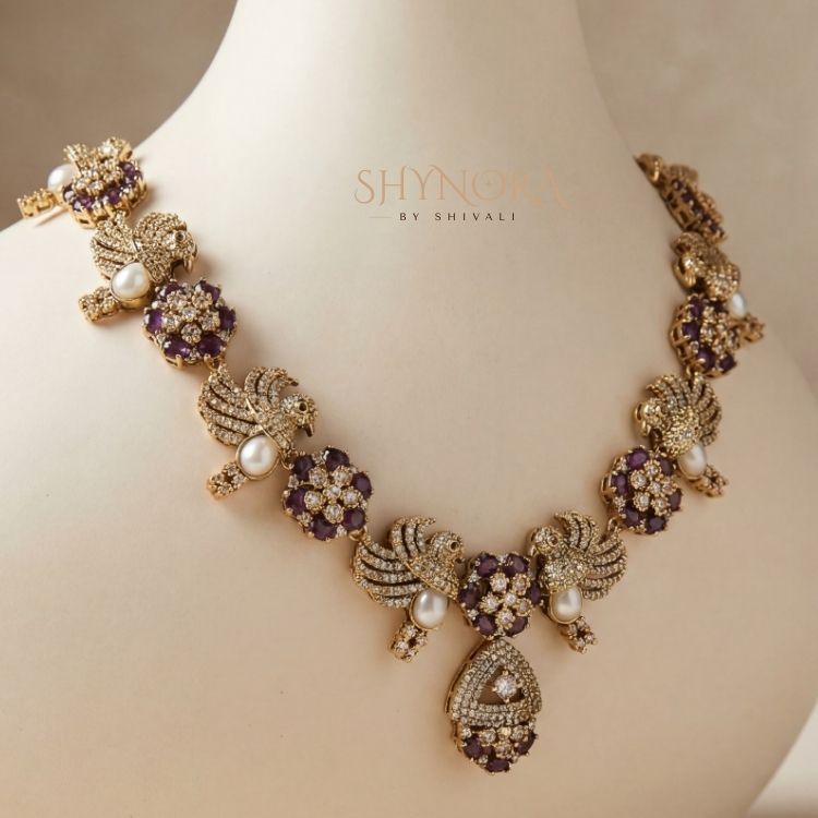 Noir Peacock Purple Pearl Necklace Set