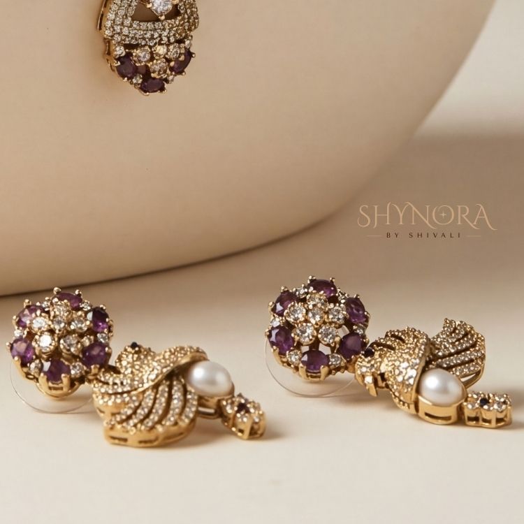 Noir Peacock Purple Pearl Necklace Set