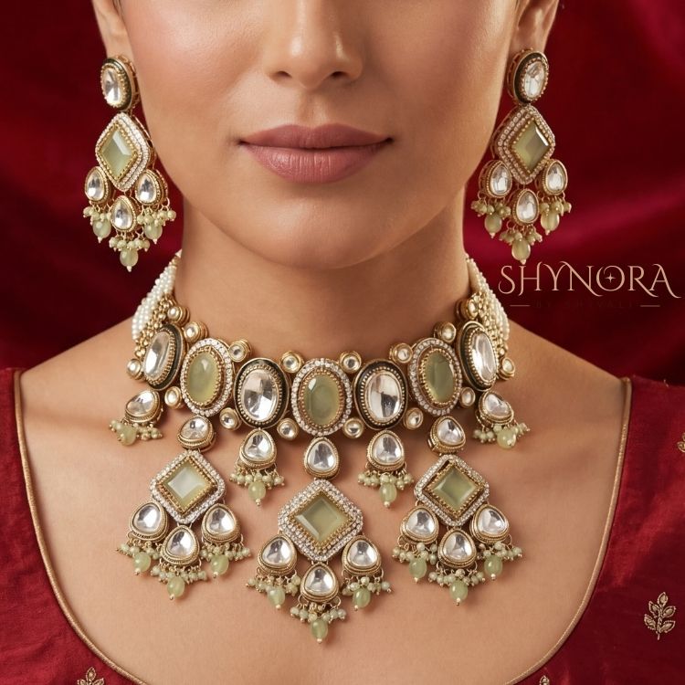 Meher Olive Glow Kundan Necklace Set