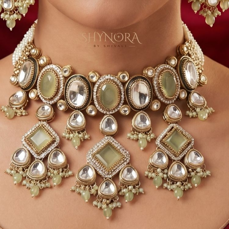 Meher Olive Glow Kundan Necklace Set